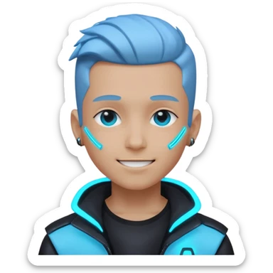 boy neon cyberpunk light blue happy sticker