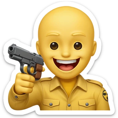 Yellow laughing face pointing gun at side of the head sticker
