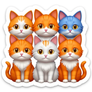 6 different colour cats only 1 orange sticker