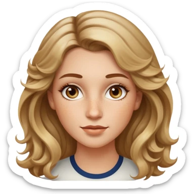creative women with long dark Blond with highlights semi curly hair white women, oval shape face hazel eyes long lashes freckles on the nose high cheek bones sticker