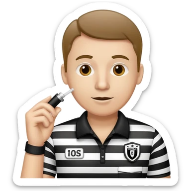 A sports referee with a whistle wearing black and white striped shirt sticker