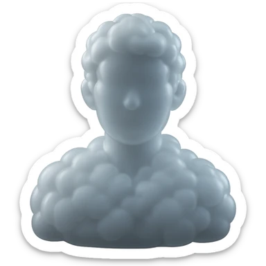 person from shoulders up, fully composed of white fluffy convex clouds, matte glass style sticker