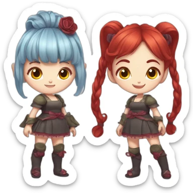 Ogre (oni) girl with red hair ponytail and lolita ouffit sticker