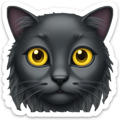 Long hair black cat with big yellow eyes  sticker