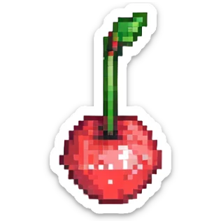 cherry, bright red, green stem, simple sticker