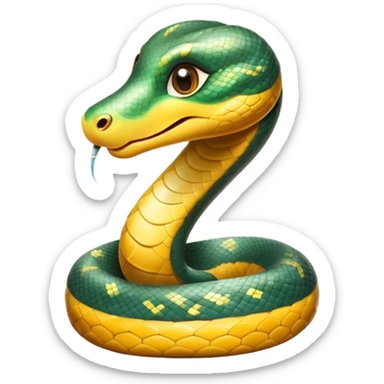 cinematic-cute-anaconda-portrait-emoji,-head-tilted-playfully-and-inquisitively,-with-a-sleek,-shimmering-body-adorned-with-detailed-scale-sriped patterns-and-round,-sparkling-eyes-full-of-wonder,-simplified-yet-irresistibly-adorable-features sticker