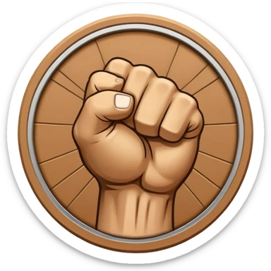 Round emblem symbolizing combat sports, featuring a clenched fist facing forward at the center. The fist is bold and strong, representing power and skill in martial arts. Surrounding the fist are dynamic lines, giving the emblem a sense of motion and energy, emphasizing the intensity of combat.  sticker