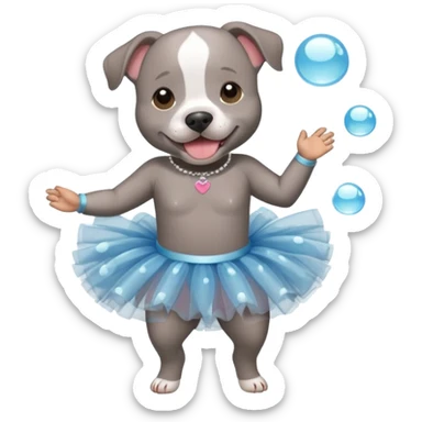 Grey Pibble in a tutu , surrounded by clear bubbles  sticker