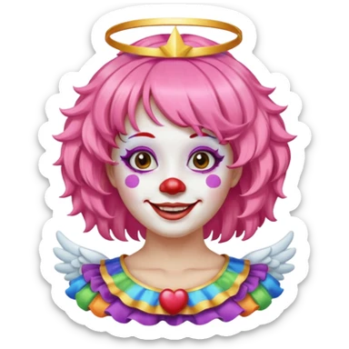 round face female clown with angel's halo sticker