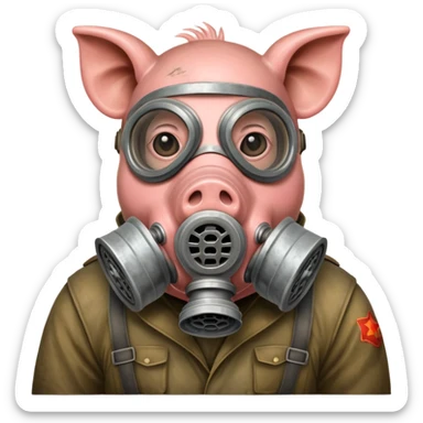 a pig in a Soviet gas mask sticker
