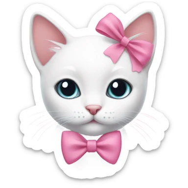 Cute white cat with pink bow sticker