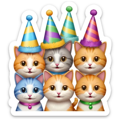  3 happy cats wearing party hats sticker