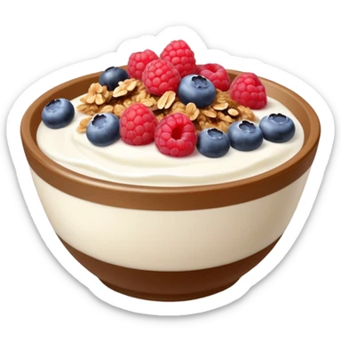 yogurt brown bowl with raspberries, blueberries and granola  sticker