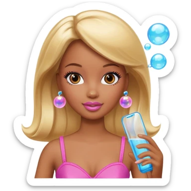 Brown skin blonde hair barbie with bubbles sticker