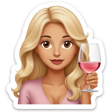 Blonde model with brown eyes, long wavy hair, wine tasting rosé sticker