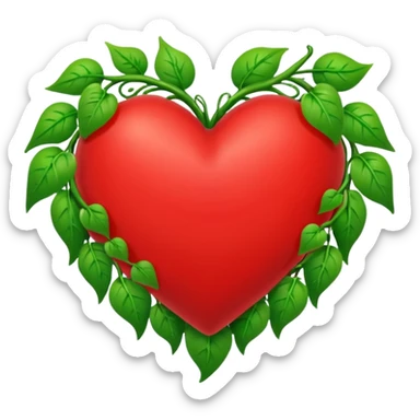 red heart with green vines growing around it and covering it up sticker