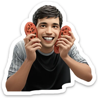 happy boy enjoying a meal sticker