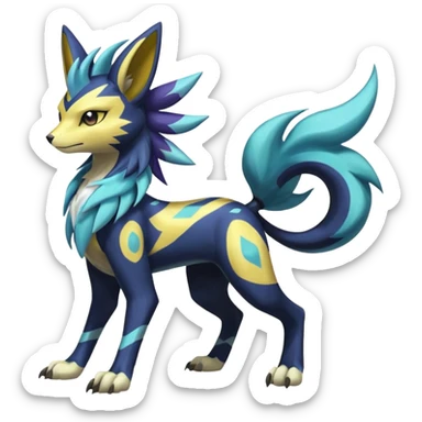 Feral Scaly Striking Slaying Badass Evil Handsome Lightning-patterned Zig-zagged buzzy fuzzy Meloetta-Renamon-Zeraora-Luxray-Cobalion-Suicune-Vernid-fusion-hybrid-creature, full body  sticker