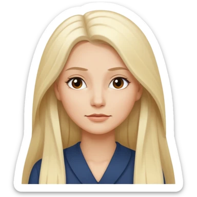 Stylized emoji portrait of a sexy long-haired white-blonde woman, confident expression, smooth skin, minimal makeup, clean background sticker