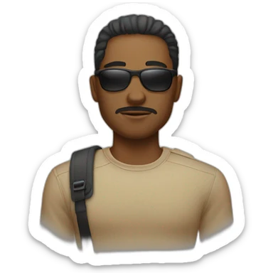 A man wearing sunglasses with a scar on his cheek sticker