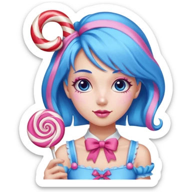 candy girl from candyland very long blue pink mixed candy hair with ribbon and no tattoo sticker