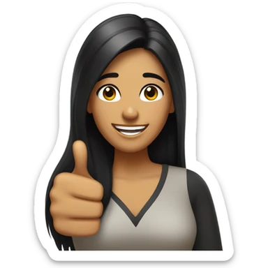 Long black haired tan woman with big hazel eyes giving sarcastic thumbs up sticker