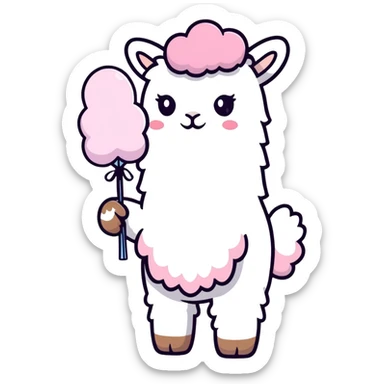alpaca holding cotton candy bouquet sticker