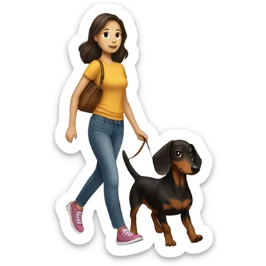 brunette girl walking dachshund sticker