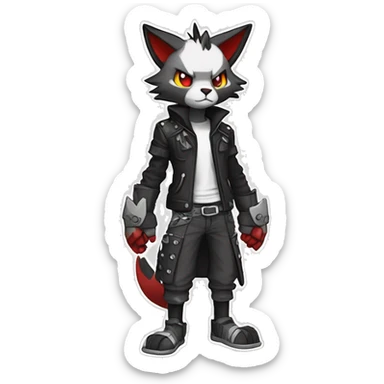 cool edgy black white grey punk red animal hybrid Fakemon full body sticker