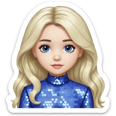 Sabrina Carpenter with long platinum blonde hair, periwinkle sequin outfit sticker