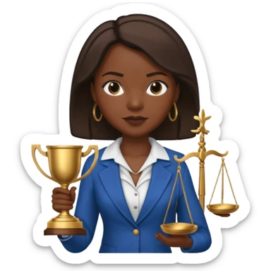 Black teacher/professor looking like the fictional character Annalise Keating from How To Get Away With Murder, holding a statue of justice and with a school board in the background sticker