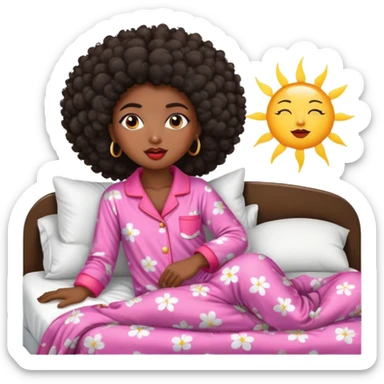 Black girl dark skin with afro Hair wake up of her bed in the morning whit the Sun. She has big lips and a beautiful pijama sticker