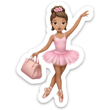 girl with a Hawaiian flower in her hair, wearing ballet heels, doing ballet with a bag sticker