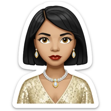 Marian Anderson with black hair, ivory sequin outfit sticker