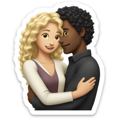 man with blonde curly hair hugs woman with black straight hair sticker