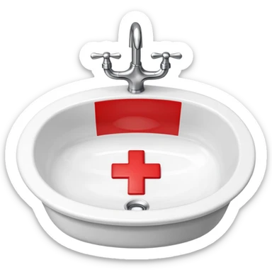 a sink with a red cross across it sticker