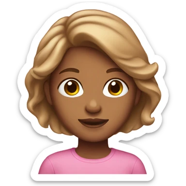 Tan girl with light brown hair wearing pink sticker