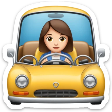 Crea un emoji con fondo transparente en PNG de una persona manejando un vehículo, que se vea desde el parabrisas frontal. sticker