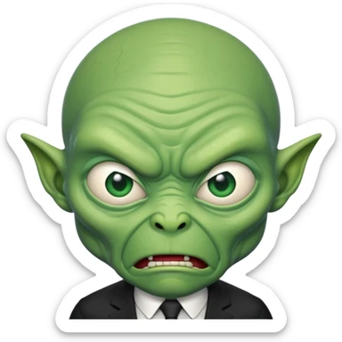 an old alien with black suit, angry sticker