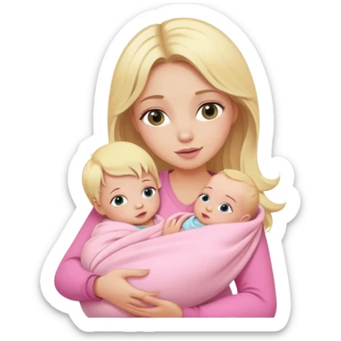 Blonde girl holding a new born baby while the baby is wrapped in pink. sticker