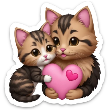 Kitten kissing black mommy kitten on the cheek with a pink heart symbol sticker