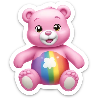 light pink care bear with rainbow belly sticker