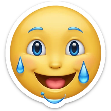 Emoji, yellow round laughing face, blue tears of joy on it  sticker