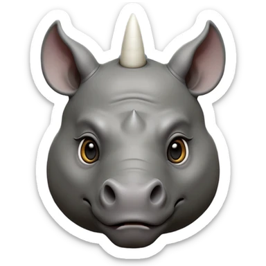 cinematic-noble--rhinoceros-portrait-emoji,slate-grey-hide-poised-and-regal,-with-a-massive,-powerful-build-and-a-thick,--deep-set-soulful-piercing-eyes,-simplified-yet-sharp-and-sophisticated-features,-highly-detailed,-large-black-eyes, white horn, front facing sticker