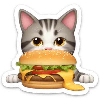 cat eating hamburger  sticker