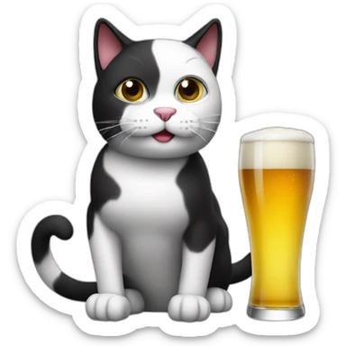 black and whit beer drinking cat sticker