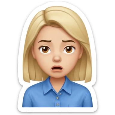 girl in a blue button-up shirt looking disbeleiving sticker