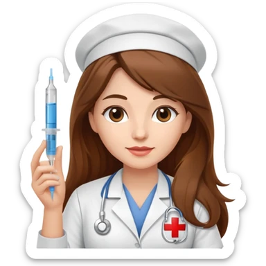 Enfermera con pelo largo cafe y una inyeccion sticker