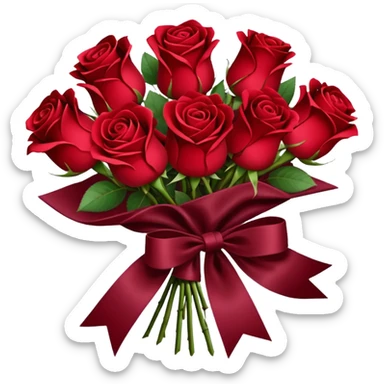 Bouquet of red roses in a burgundy package sticker