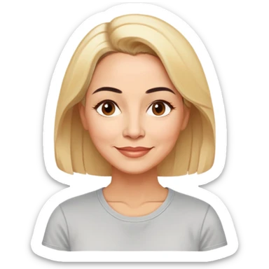 Puerto Rican actress Linette Torres in her 50s with warm light skin, sweet loving expression, gentle kind eyes, well-defined eyebrows, straight nose, warm nurturing smile, shoulder-length blonde hair, wearing a comfortable casual t-shirt sticker